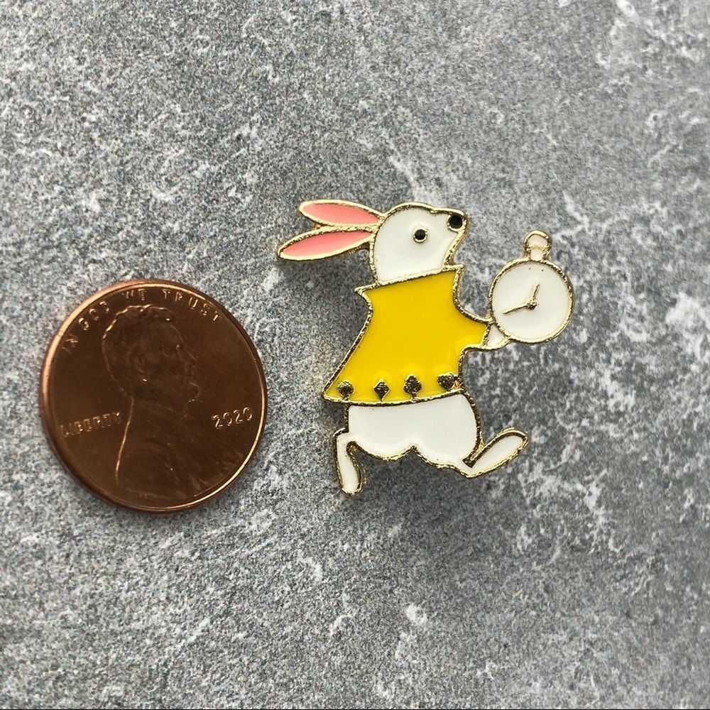 White Rabbit Alice Wonderland Enamel Pin - Picture 3 of 6
